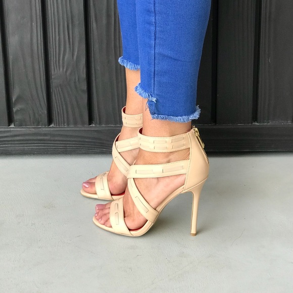 Leather Nude Woven Leather Stiletto Heel Sandal - Picture 2 of 8